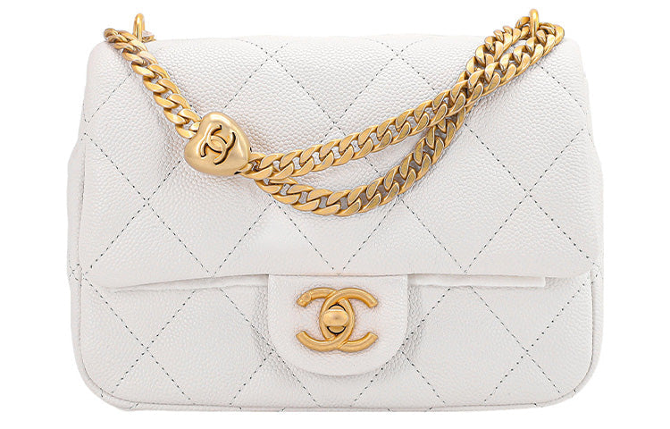 CHANEL Grain Embossed Cow Leather Flap Bag Shoulder Bag Crossbody Bag Medium Size Women's White
