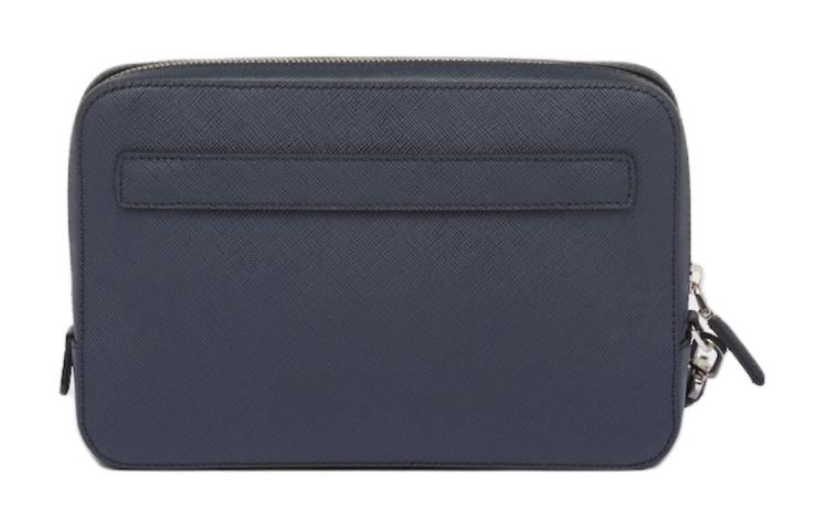 PRADA Saffiano Leather Clutch Men's Sea Blue