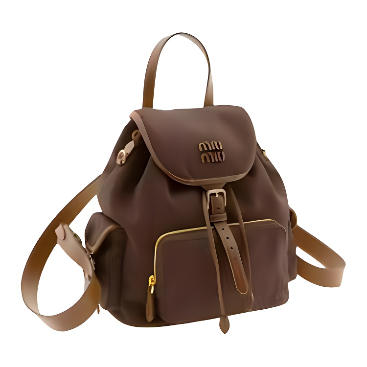 MIU MIU Canvas With Leather Backpack Women's Brown