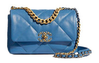 CHANEL 19Bag Lambskin Mouth Cover Bag Chain Shoulder Bag Crossbody Bag Small Size Women's Blue