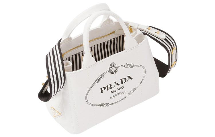 PRADA Fabric Tote Bag Shopping Bag Shoulder Bag Crossbody Bag Handbag Small Size Women's White