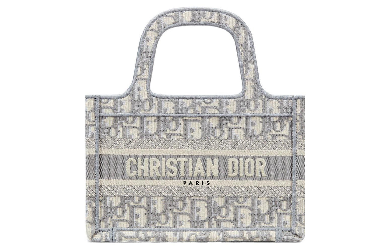 DIOR BookTote Embroidery Canvas Tote Bag Shopping Bag Handbag Mini Women's Gray