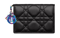 DIOR Lady Dior Sheepskin Card Clip Money Clip Card Holder Women's Black