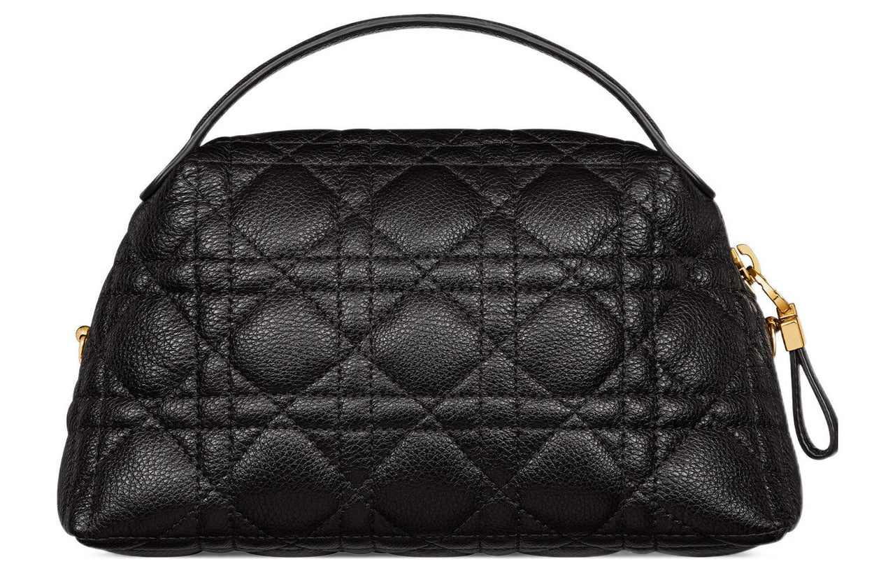 DIOR Caro Calfskin Shoulder Crossbody Handbag Medium Size Women's Black