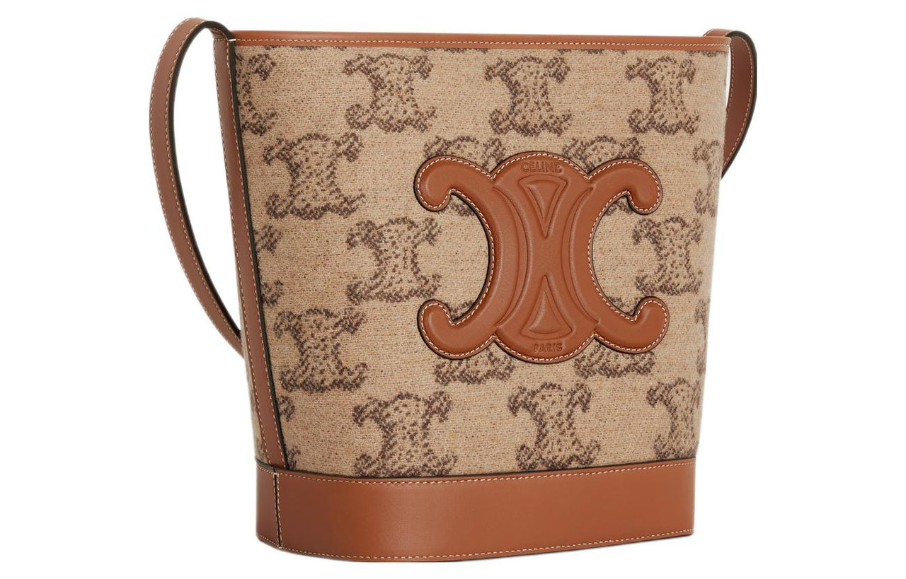 CELINE Fabric With Leather Bucket Bags Shoulder Bag Crossbody Bag Small Size Women's Camel