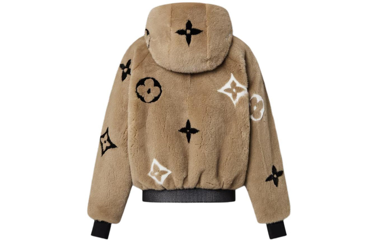 LOUIS VUITTON Monogram Mink Hooded Bomber Jacket