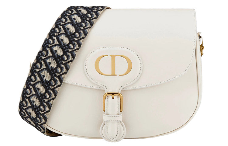 DIOR Bobby Polished Calfskin Shoulder Bag Crossbody Bag Large Size Women's Milk White