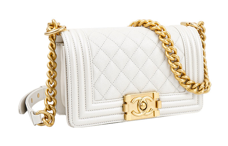 CHANEL Grain Embossed Calfskin Crossbody Bag, Shoulder Bag Women's Pearlescent White
