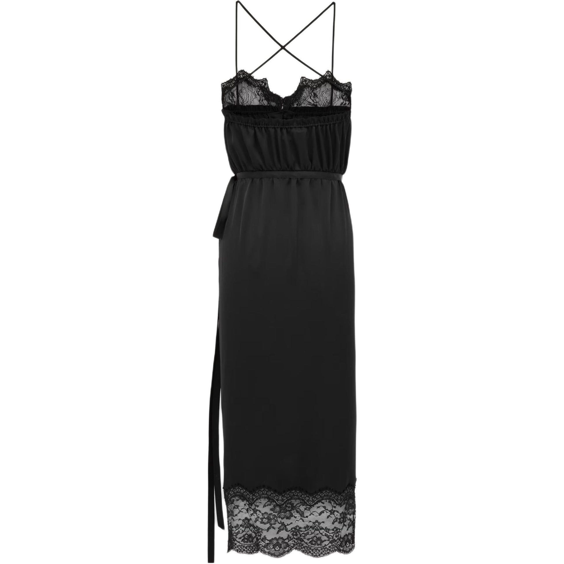 saint laurent midi dress SAINT LAURENT Wrap-Effect Lace-Trimmed Midi Dress • SneakerSouqq