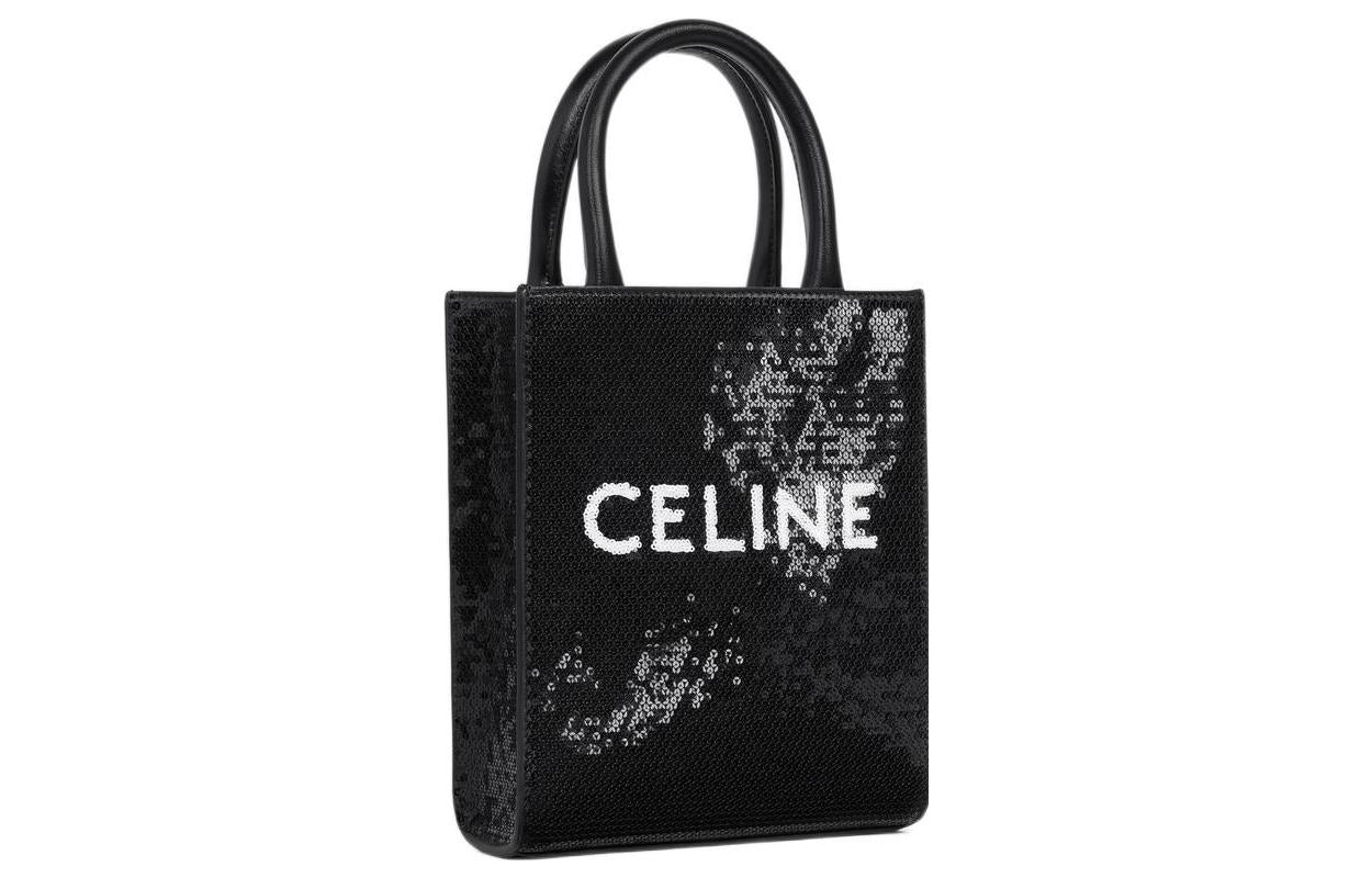CELINE Cabas Lambskin With Calfskin Trim Handbag, Shoulder Bag, Crossbody Bag Mini Women's Black & White