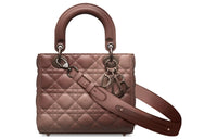 DIOR Lady Dior Wicker Lambskin Shoulder Bag Crossbody Bag Handbag Small Size Women's Dark Pink