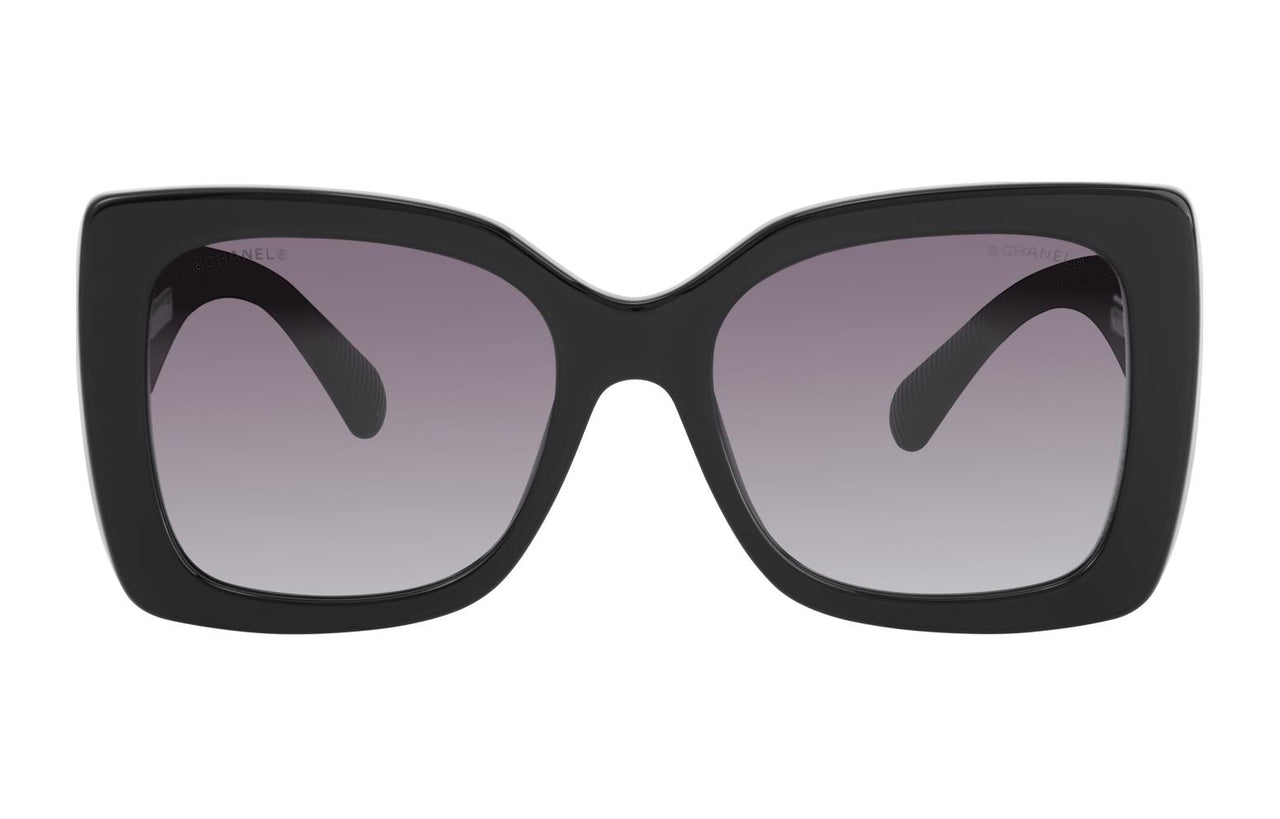 CHANEL Plate Frame Irregular Shape Sunglasses Unisex Black