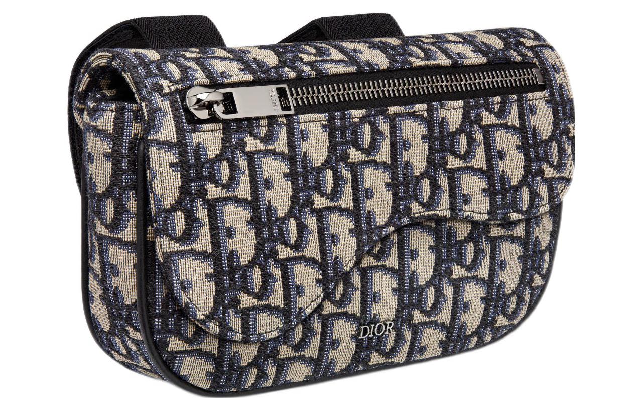DIOR Saddle Jacquard Fabric Wrist Bag Unisex Beige And Black