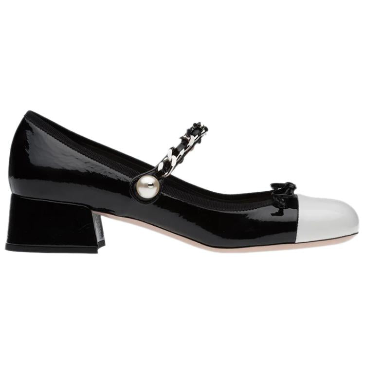 MIU MIU Naplak Chunky Heel High Heels 3.5cm Women's Black White