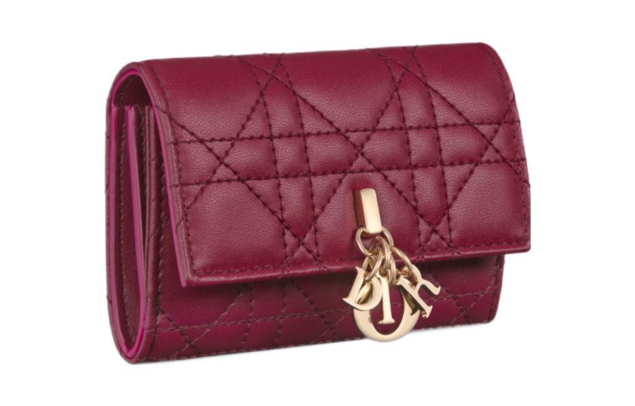 DIOR Sheepskin Wallet Extra Small Women's Deep Peach Red