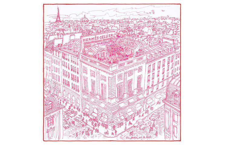 HERMES Roof Garden Silk Scarves Women's Pink