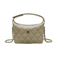 CHANEL Textured Calfskin Shoulder Bag Crossbody Bag Handbag Women's Khaki