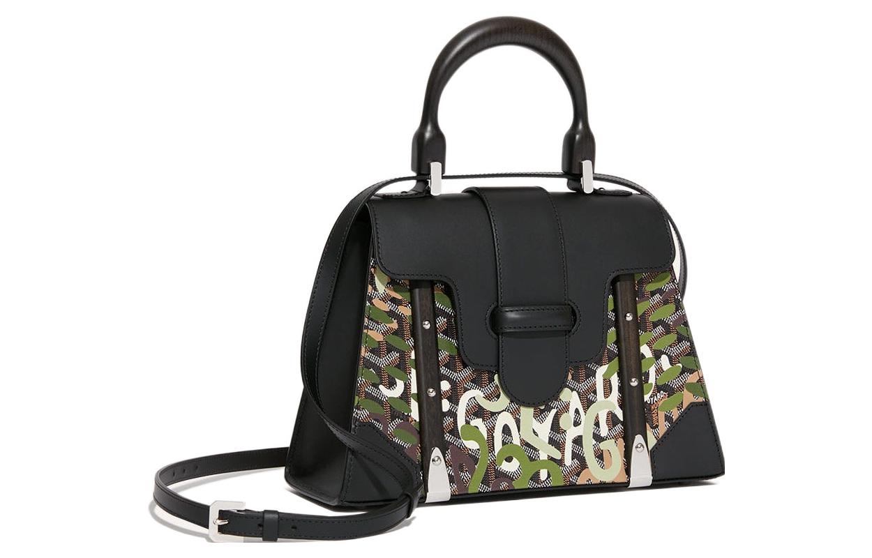GOYARD Saigon Canvas With Leather Shoulder Bag Crossbody Bag Handbag Small Size Women's Black/Green