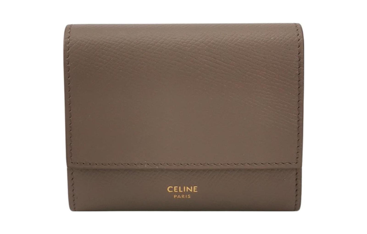 CELINE Grained Cow Leather Wallet Small Size Women's Earth Yellow
