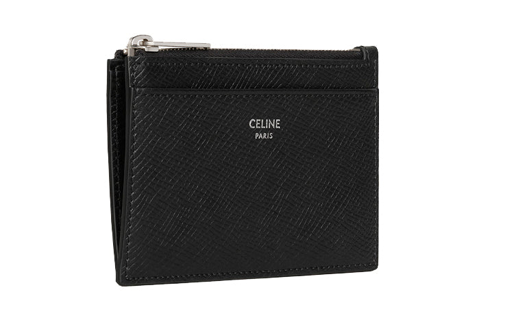 CELINE Grained Calfskin Coin Purses Card Holders Mini Women's Black