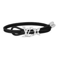 LOUIS VUITTON Leather Metal Wristbands Women's Black
