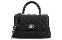 CHANEL Gold Grained Litchi Grain Cow Leather Shoulder Bag Crossbody Bag Handbag Small Size Women's Black