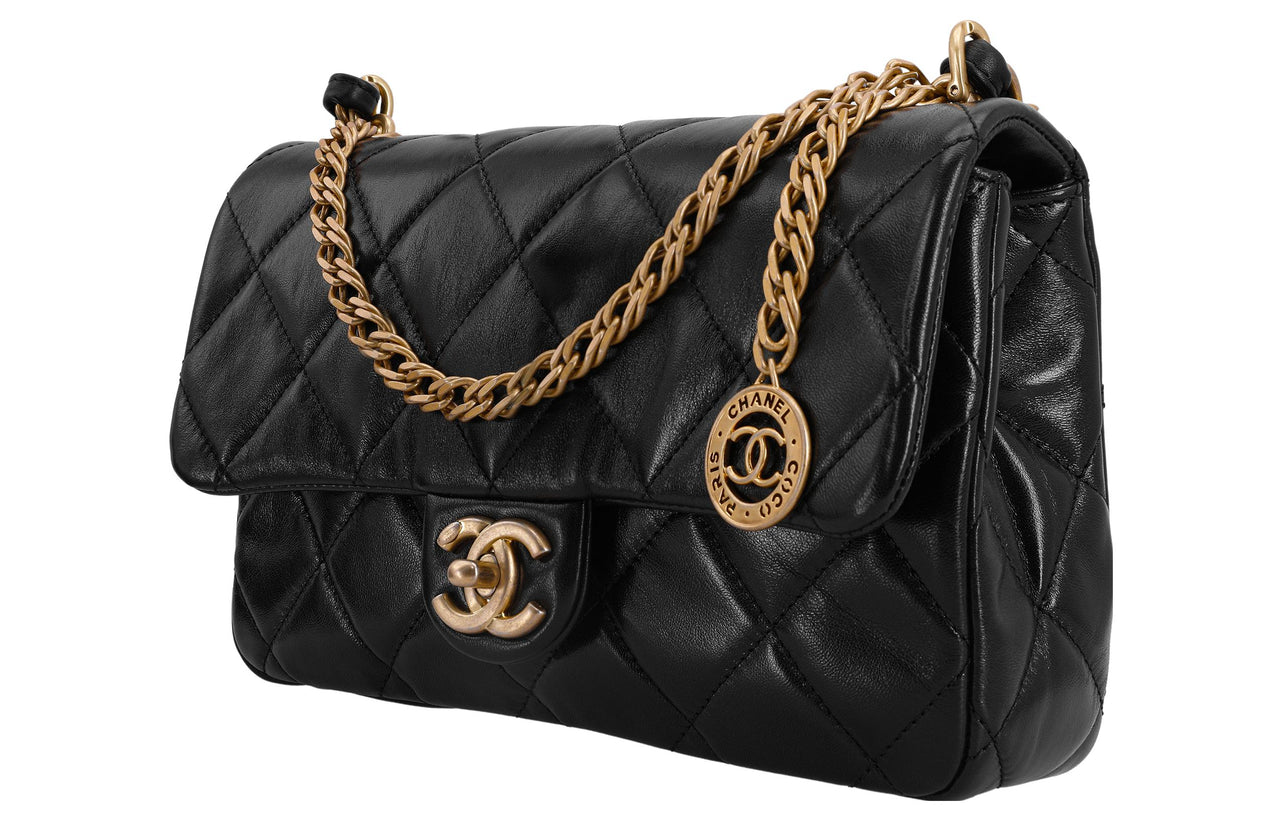 CHANEL Lambskin Flap Bag Handbag Shoulder Bag Crossbody Bag Small Size Women's Black