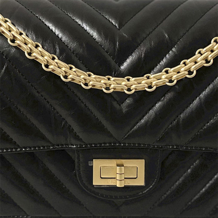 CHANEL 2.55 Calfskin Shoulder Bag Crossbody Bag Women's Black