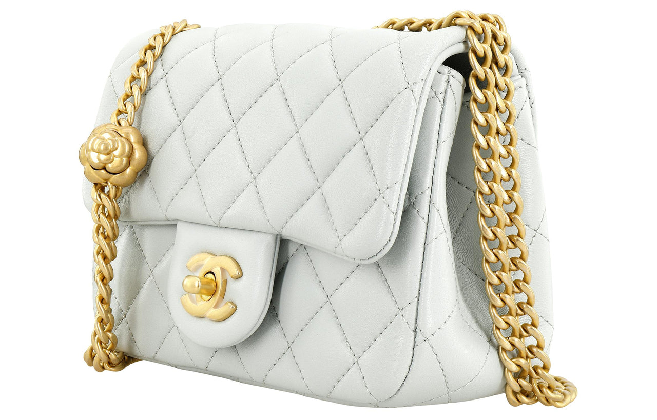 CHANEL Sheepskin Chain Bag Shoulder Bag Crossbody Bag Mini Women's Blue Gray