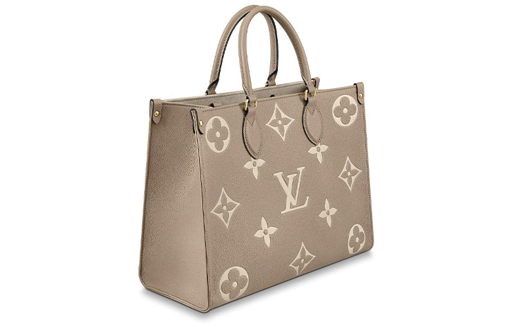 LOUIS VUITTON ONTHEGO Grained Calfskin Tote Bag Shopping Bag Shoulder Bag Handbag Medium Size Women's Elephant Gray