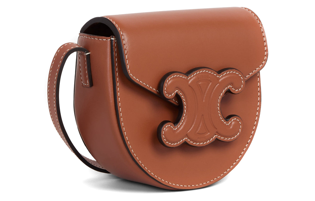 CELINE BesaceCuir Triomphe Cow Leather Saddle Bag Messenger Bag Handbag Shoulder Bag Crossbody Bag Mini Women's Tawny