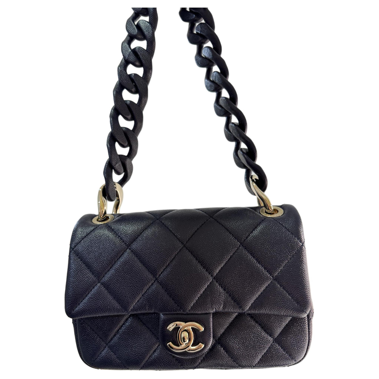 CHANEL Sheepskin Shoulder Bag Crossbody Bag Medium Size Women's Black