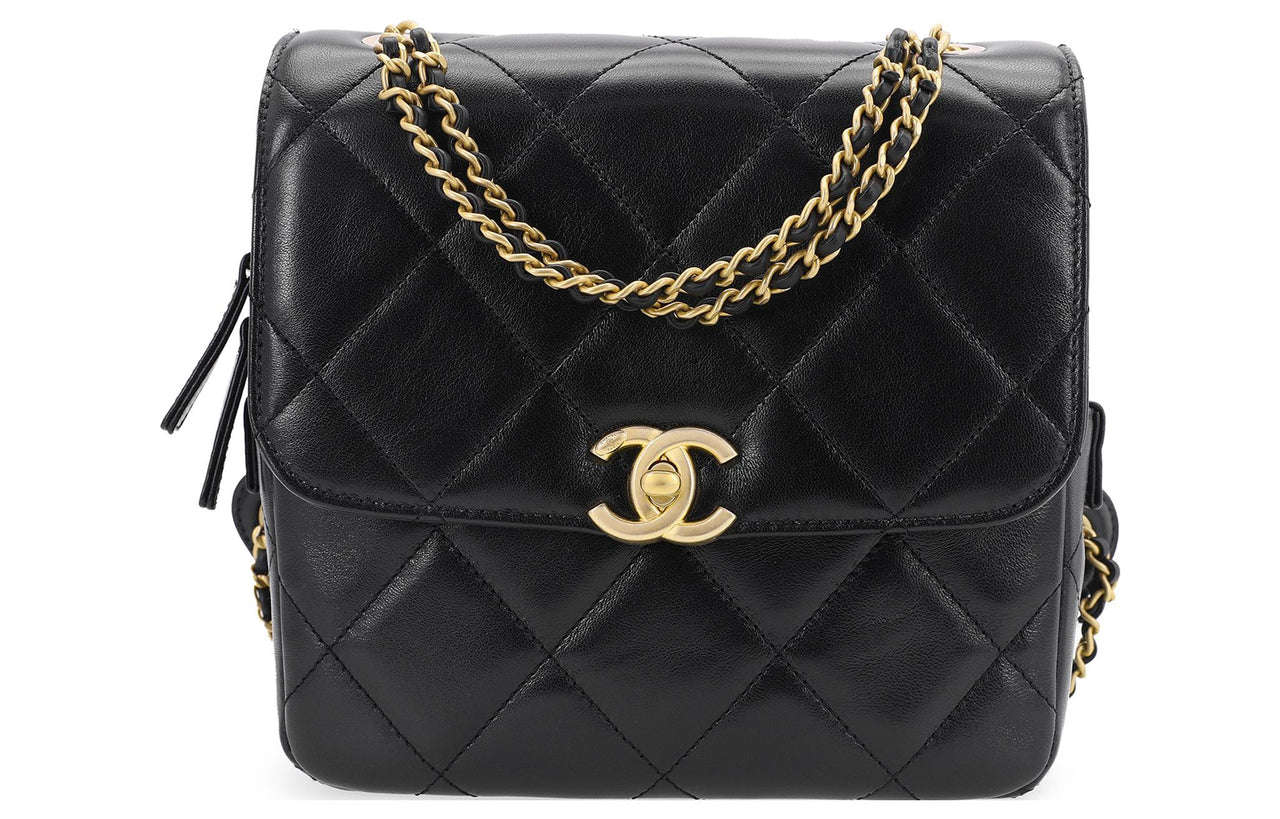 CHANEL 23P SS Sheepskin Backpack Women's Black