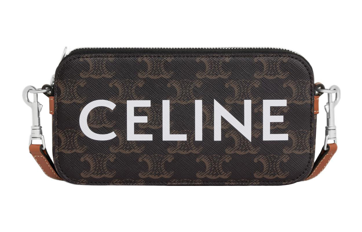 CELINE Cow Leather Shoulder Bag Crossbody Bag Clutches Regular Men's Tawny