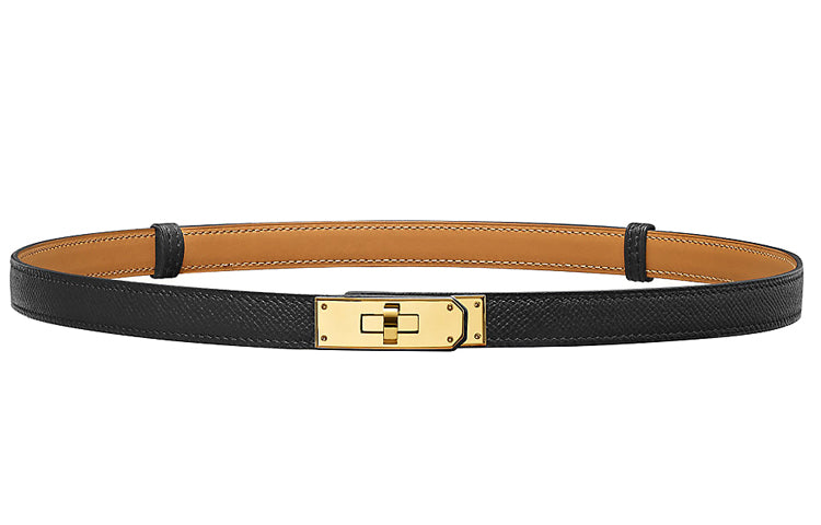 HERMES Cow Leather Leather Belts Women's Black 1.8cm