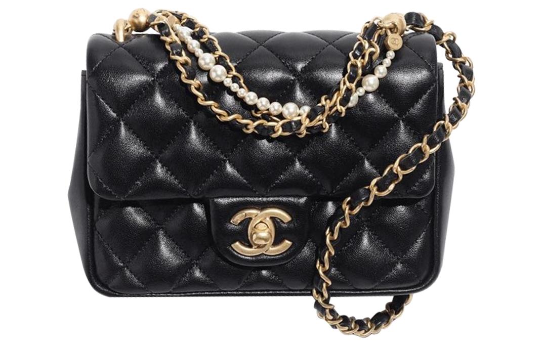 CHANEL Lambskin Shiny Mouth Cover Bag Crossbody Bag Mini Women's Black