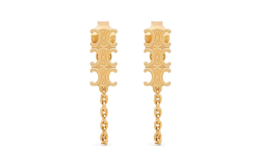CELINE Brass Earrings Women's Gold