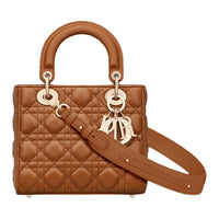DIOR Sheepskin Tote Bag Shopping Bag Shoulder Bag Crossbody Bag Handbag Small Size Women's Gold Brown