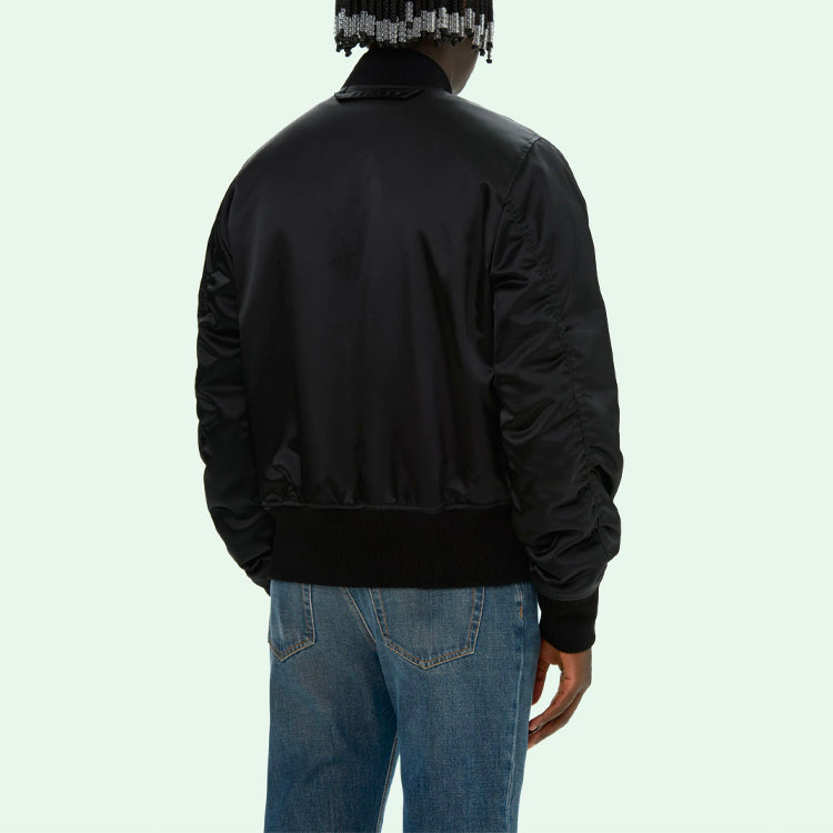 Off-White SS21 Logo Pattern Zipper aviator Jacket Loose Fit Black OMEH032S21FAB0011010