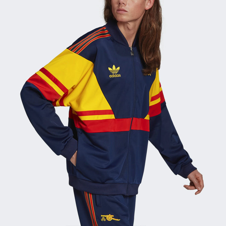 adidas originals Colorblock Stripe Logo Embroidered Soccer/Football Sports Jacket Arsenal Navy Blue HM4832