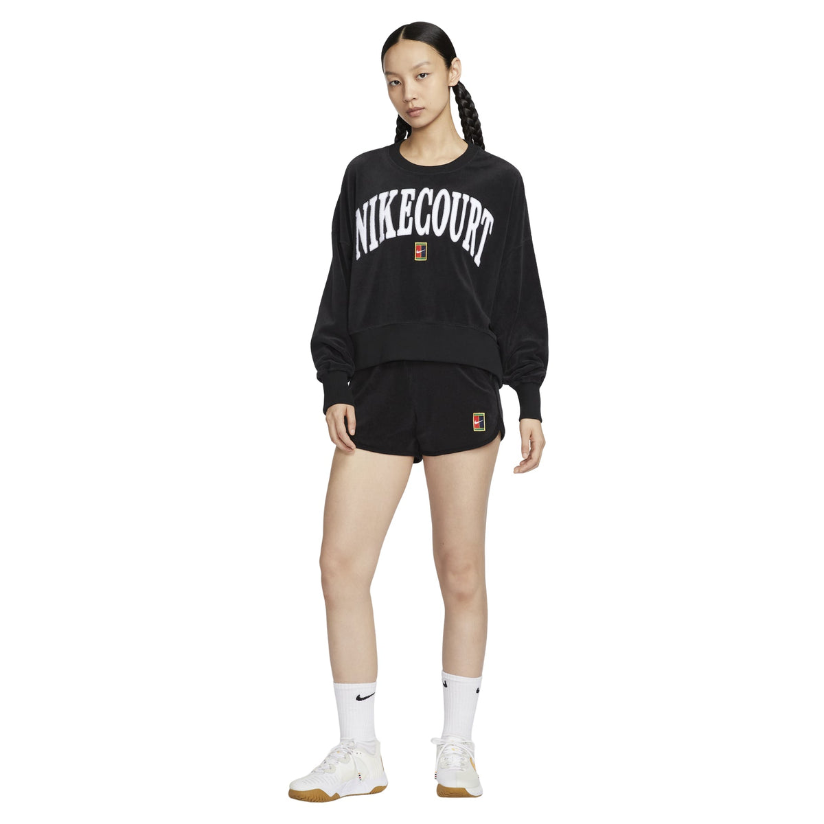 (WMNS) Nike Court Heritage Over-Oversized Crewneck Graphic Tennis Sweatshirt Asia Sizing 'Black' FQ2243-010