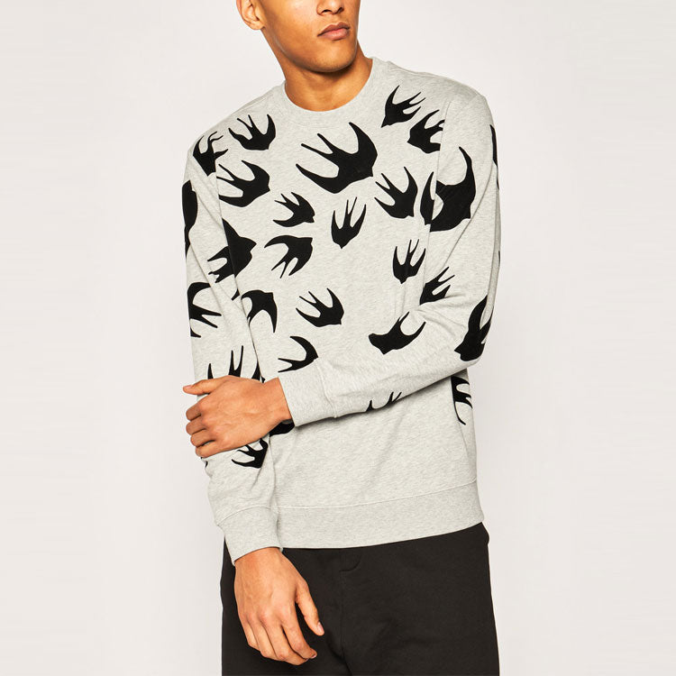 Men's McQ Alexander McQueen Printing Long Sleeves Round Neck Gray 545415-RLT87-1225