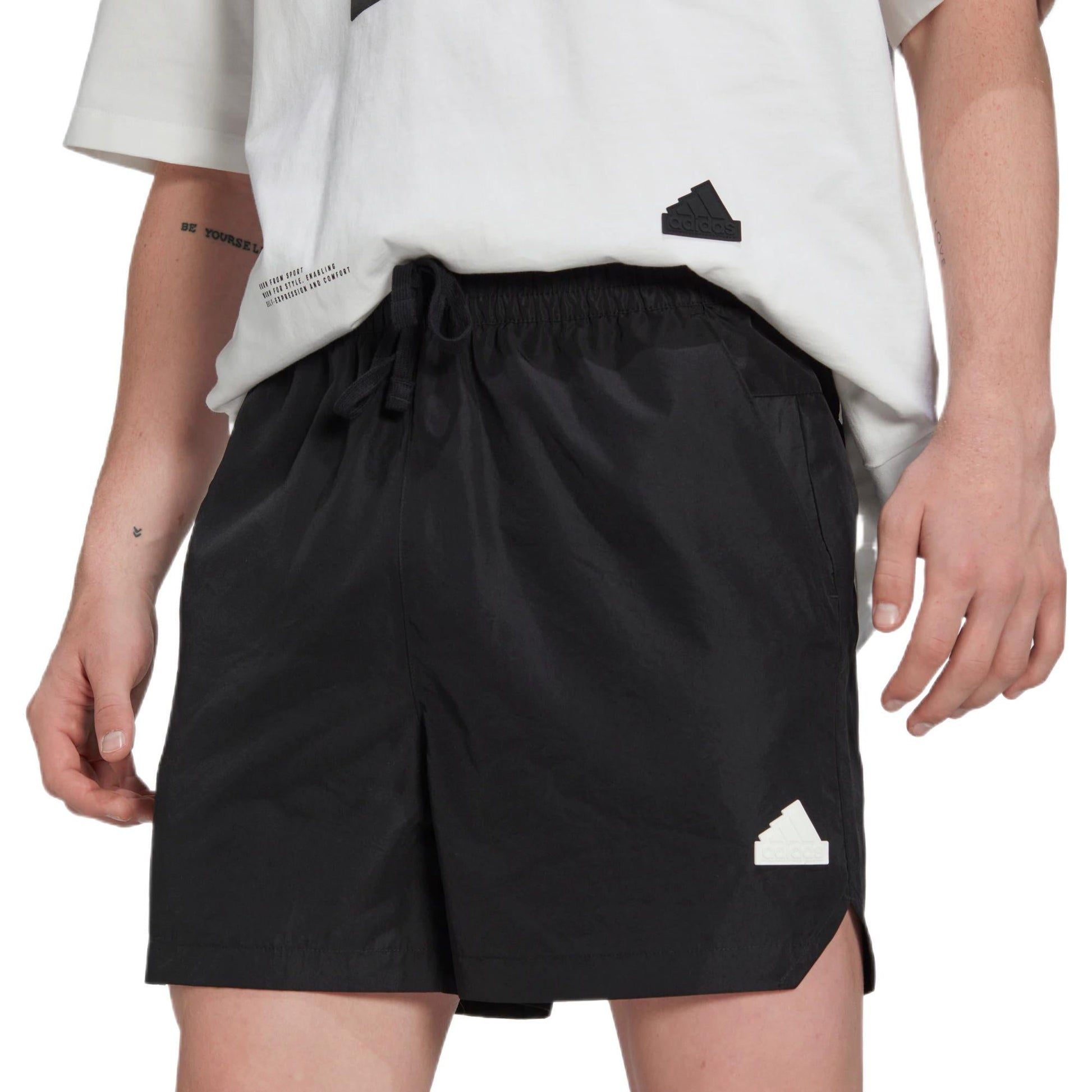 Men's adidas Solid Color Casual Logo Straight Sports Shorts Black HN1935