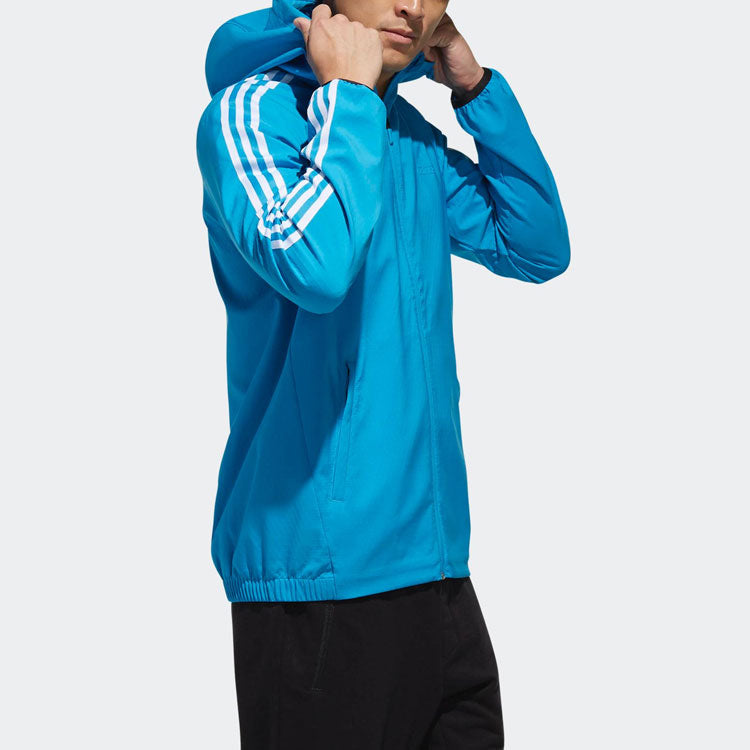Men's adidas Stripe Athleisure Casual Sports Hooded Jacket Blue DW4621