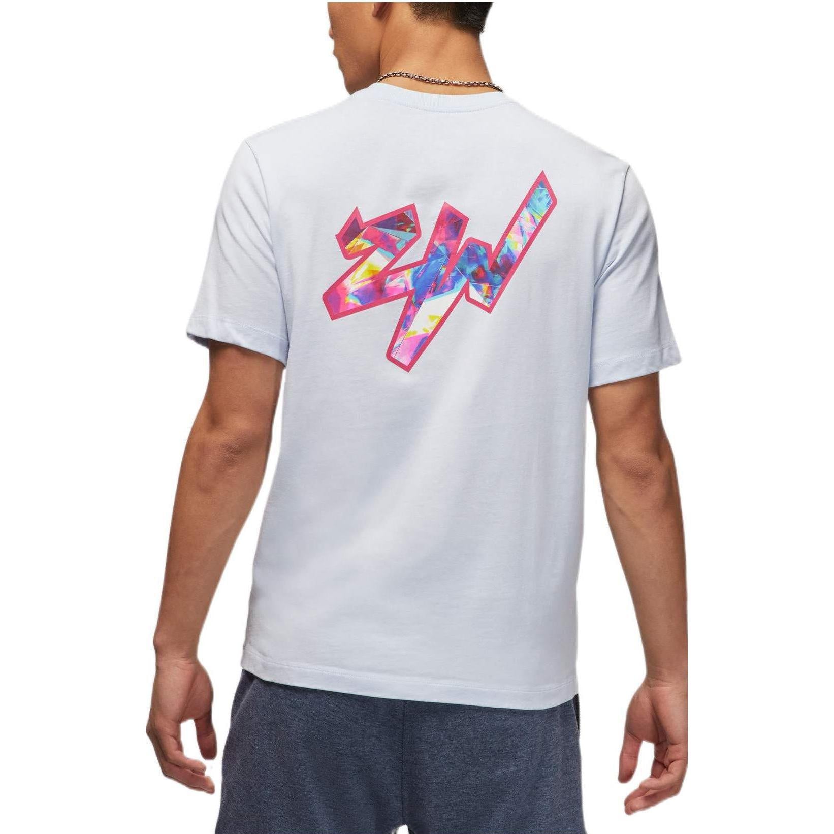 Men's Air Jordan x Zion Crossover Alphabet Printing Round Neck Short Sleeve White T-Shirt DR2125-453