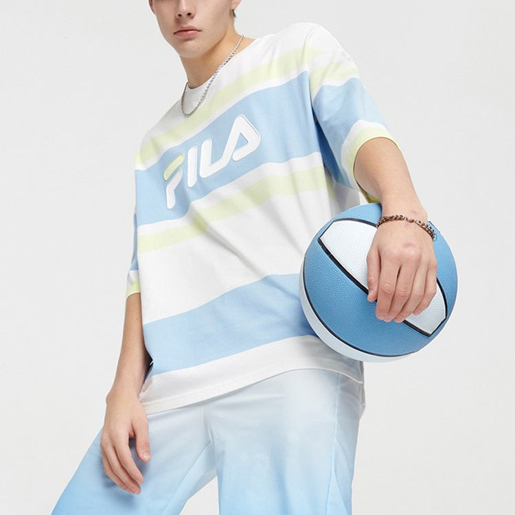 FILA FUSION Stripe Loose Knit Short Sleeve White T11M125117F-WT