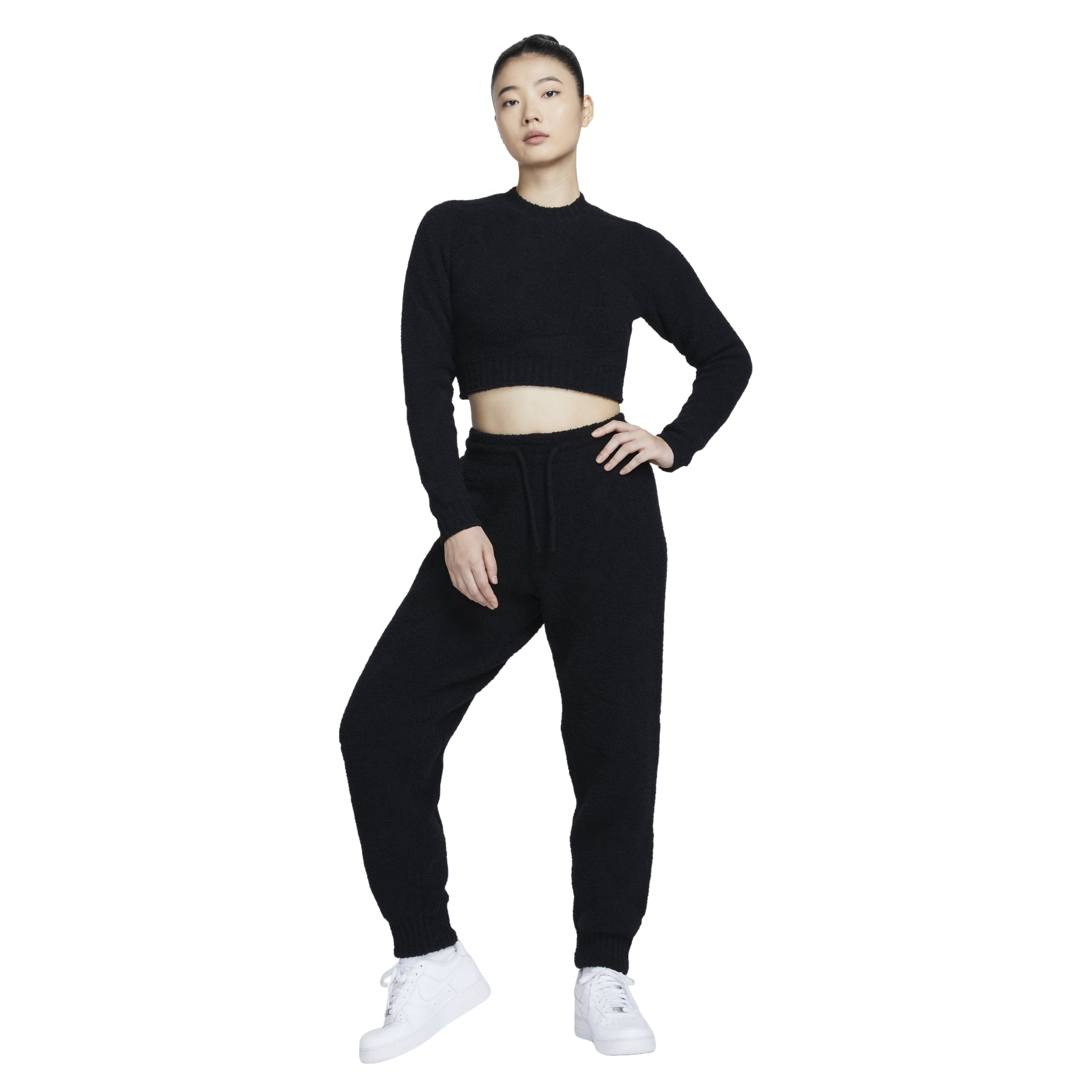 (WMNS) Nike Sportswear Phoenix Cosy Boucle Tight Long Sleeve Knit T-shirt Asia Sizing 'Black' FZ1717-010