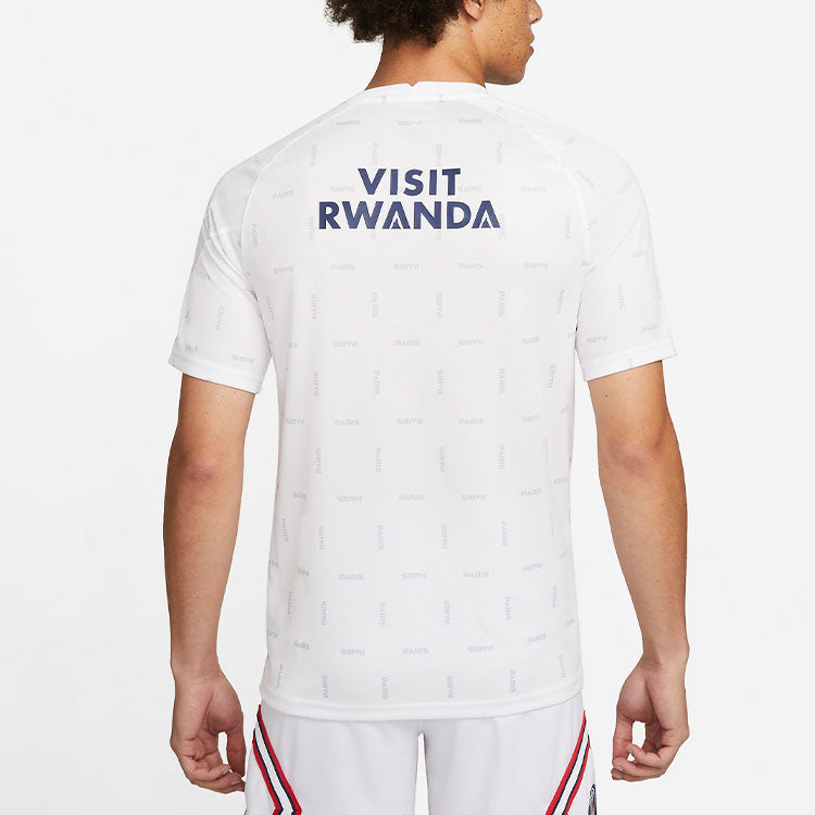 Air Jordan Paris Saint-Germain Pre-Match Dri-fit Soccer/Football Full Print Round Neck Pullover Short Sleeve White DH7692-101