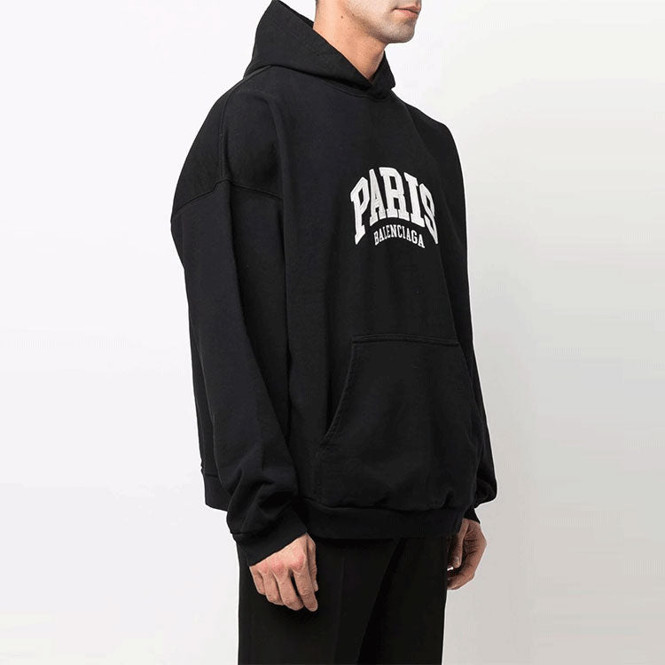 Balenciaga Cities Paris Hoodie Wide Fit 'Black White' 674986TLVL81070