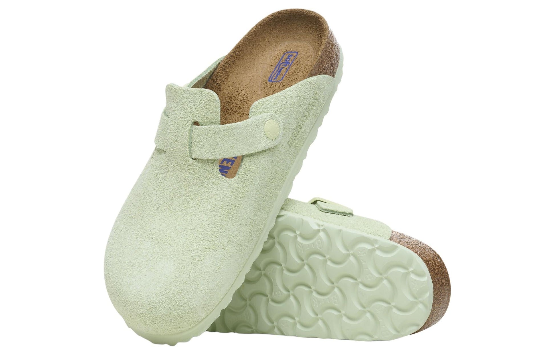 Birkenstock Boston Soft Footbed Suede Leather Narrow Fit Sandals 'Faded Lime' 1027678